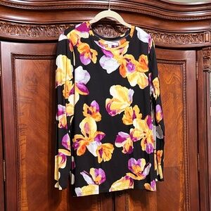 NWT Chico's Touch of Cool Long-Sleeve Floral Print Top